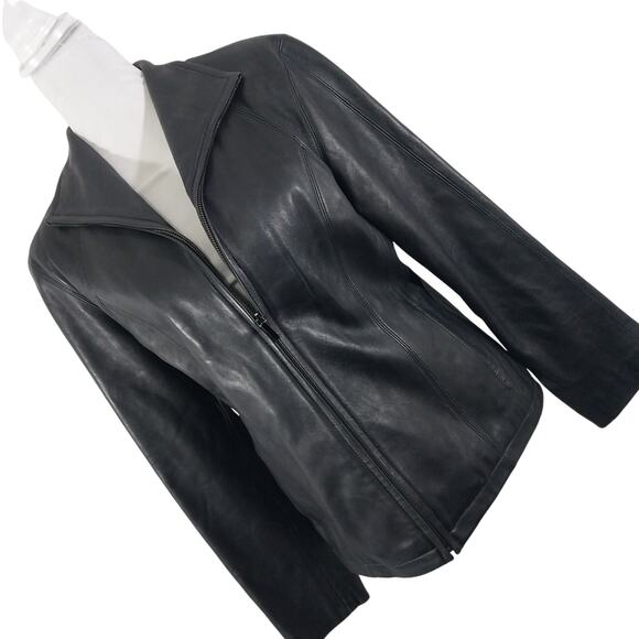 NINE WEST! SLEEK & SUPPLE BLACK GENUINE LEATHER ZIPPER FRONT JACKET, COAT! SZ M - Picture 13 of 13